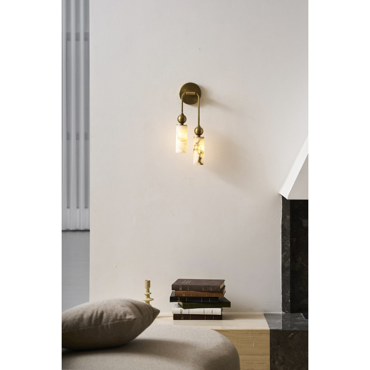 Natural Alabaster Wall Sconce with Brass Hardware | Warm Glow Bedside Light