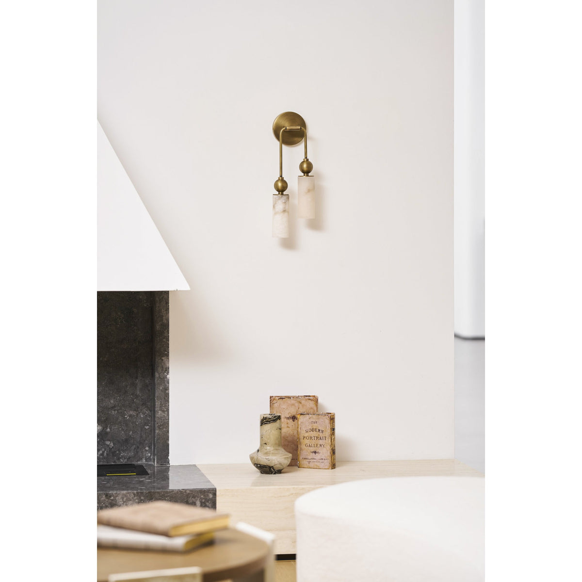 Natural Alabaster Wall Sconce with Brass Hardware | Warm Glow Bedside Light