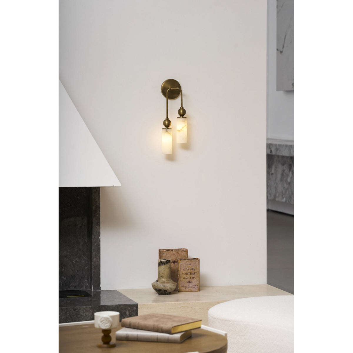 Natural Alabaster Wall Sconce with Brass Hardware | Warm Glow Bedside Light