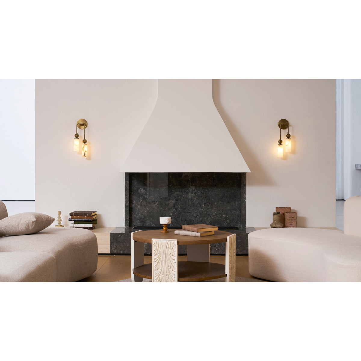 Natural Alabaster Wall Sconce with Brass Hardware | Warm Glow Bedside Light