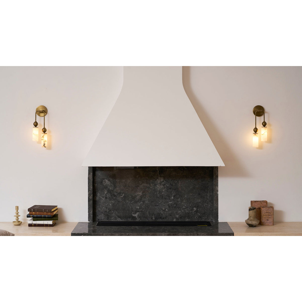 Natural Alabaster Wall Sconce with Brass Hardware | Warm Glow Bedside Light
