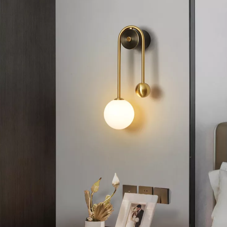 Nordic Gold Wall Sconce with White Glass Shade | Minimalist Light Fixture