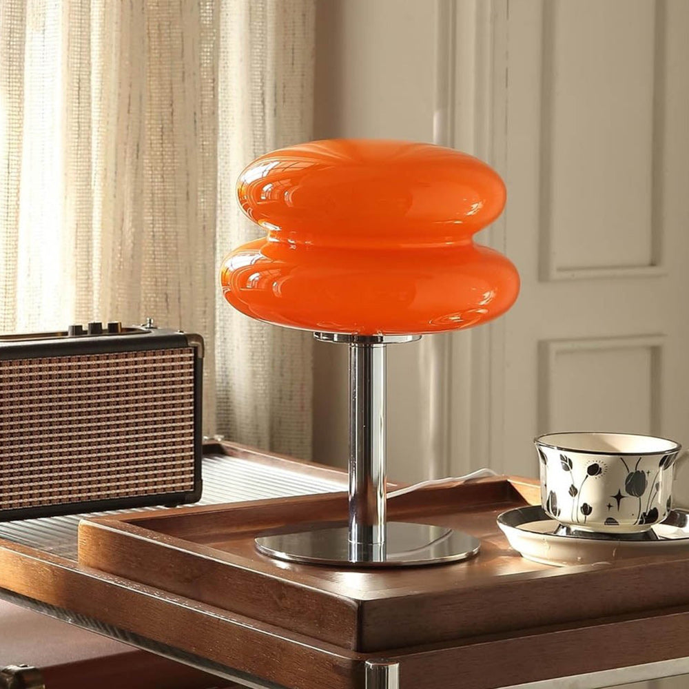 Bombolo | Cordless Mushroom Glass Table Lamp with Touch Control | Retro Glow for Bedside