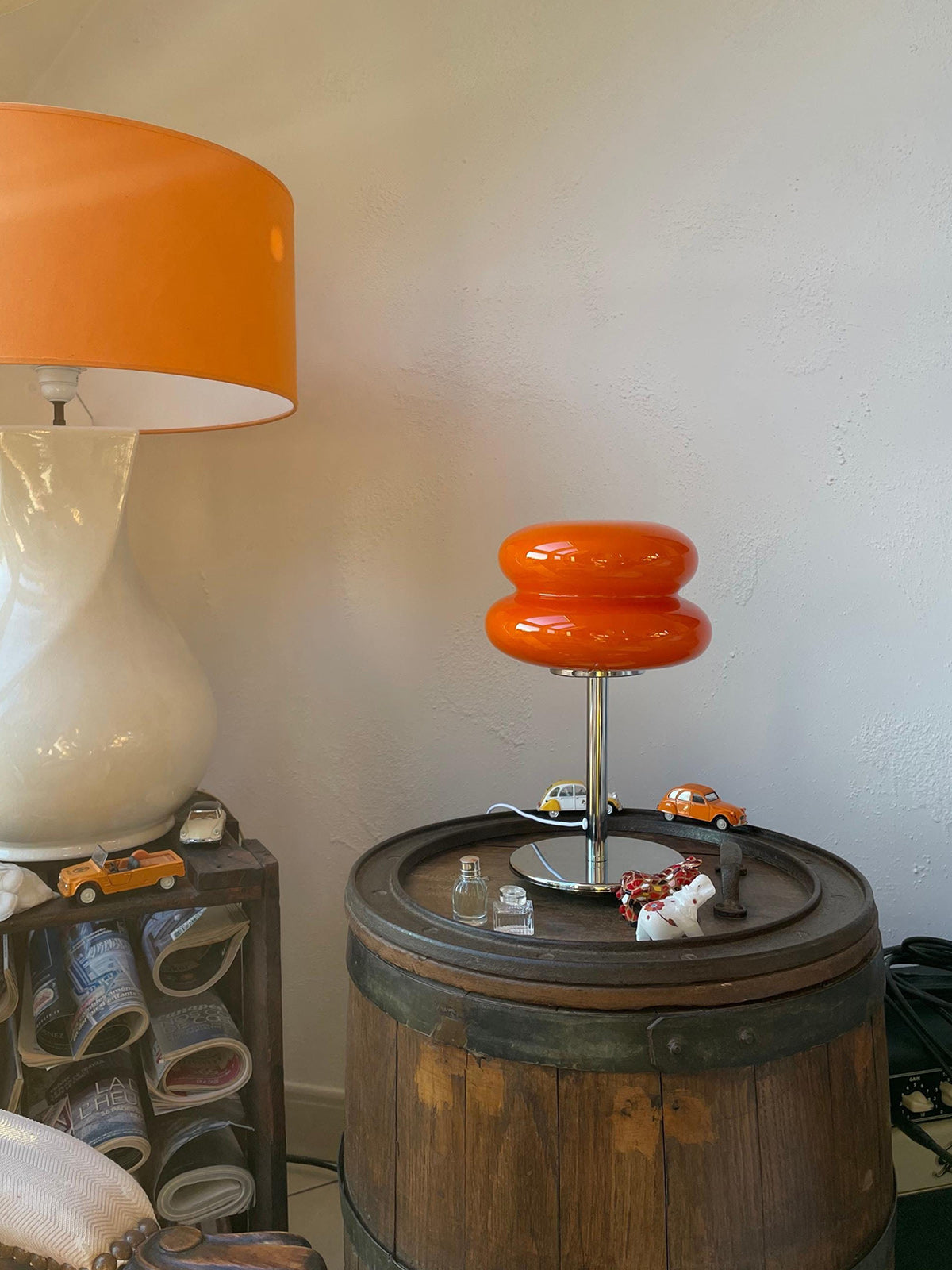 Bombolo | Cordless Mushroom Glass Table Lamp with Touch Control | Retro Glow for Bedside