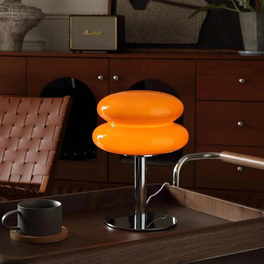 Bombolo | Cordless Mushroom Glass Table Lamp with Touch Control | Retro Glow for Bedside