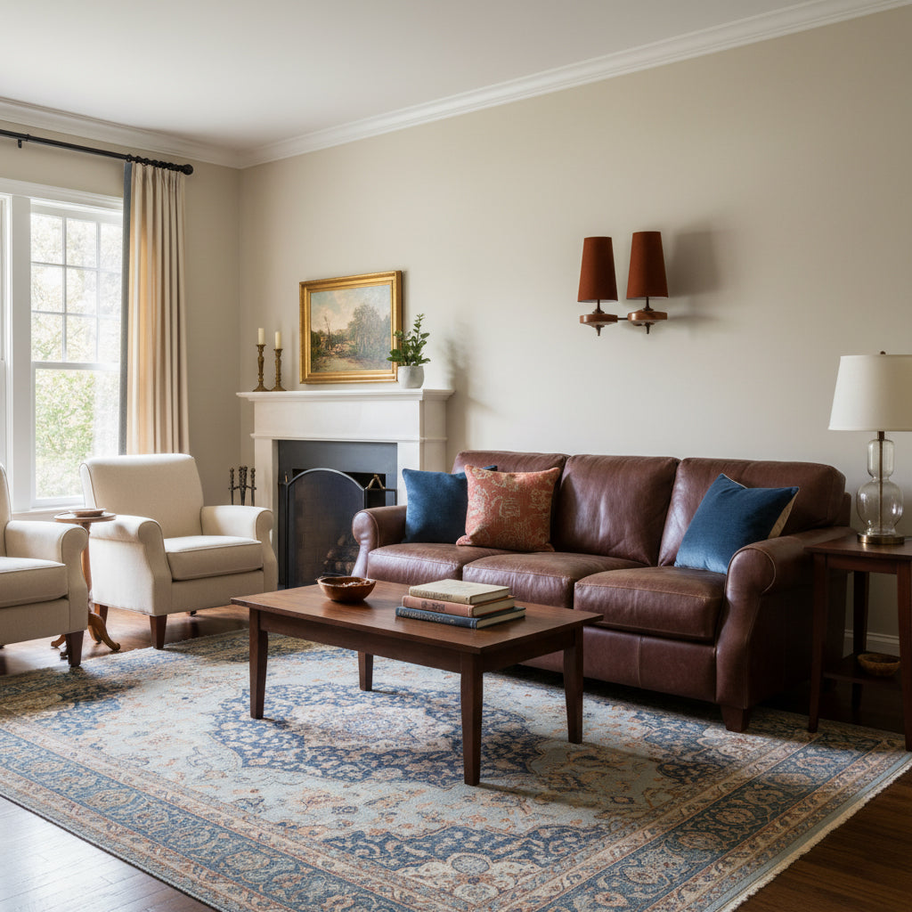 Walnut Wall Sconce with Antique Brass Hardware | Fabric Shade for Warm Ambient Light