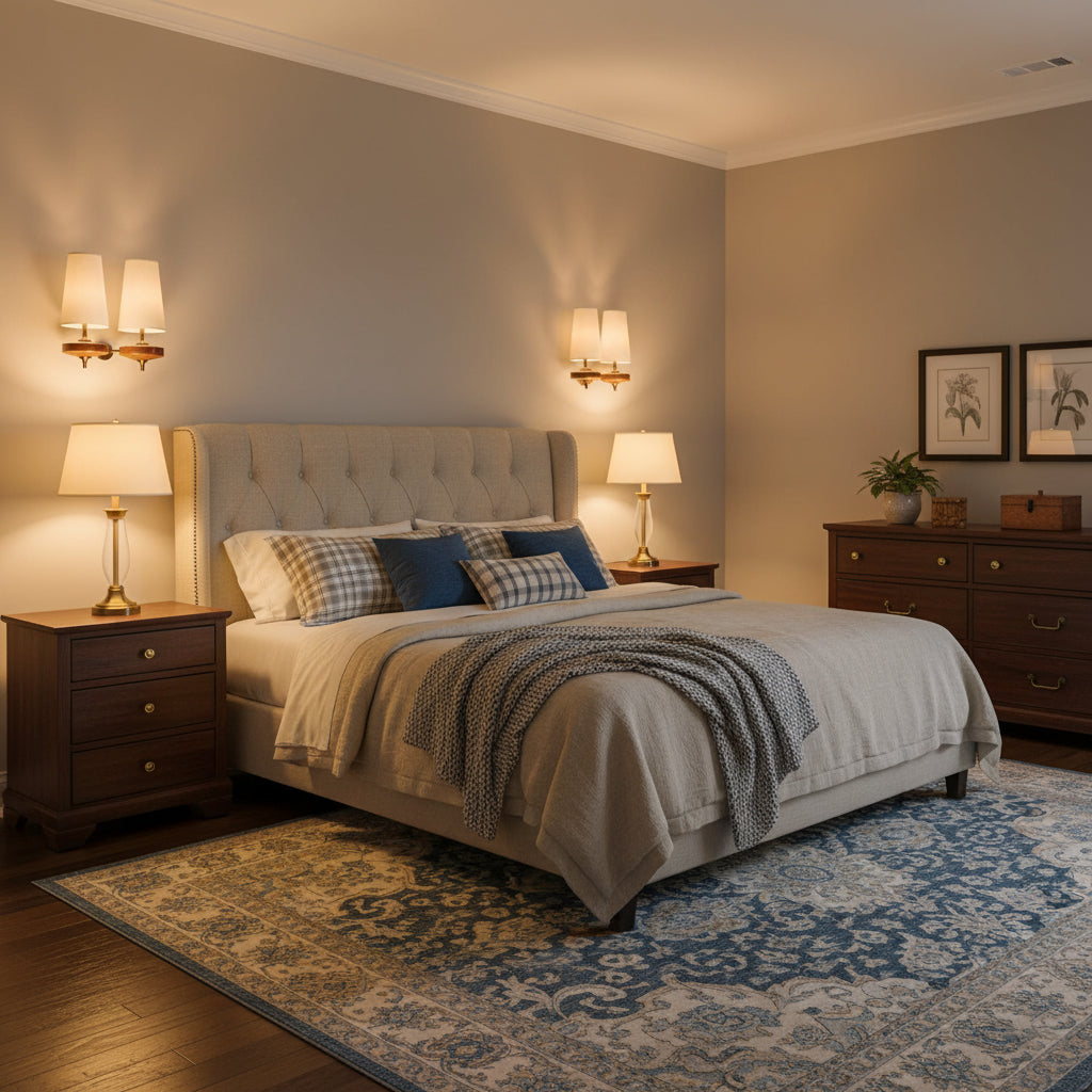 Walnut Wall Sconce with Antique Brass Hardware | Fabric Shade for Warm Ambient Light