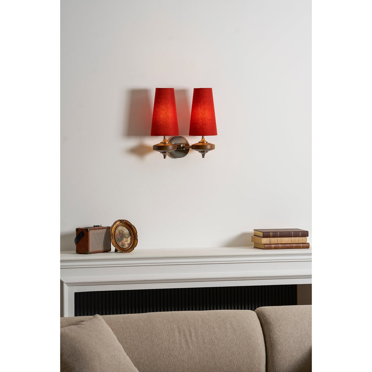 Walnut Wall Sconce with Antique Brass Hardware | Fabric Shade for Warm Ambient Light