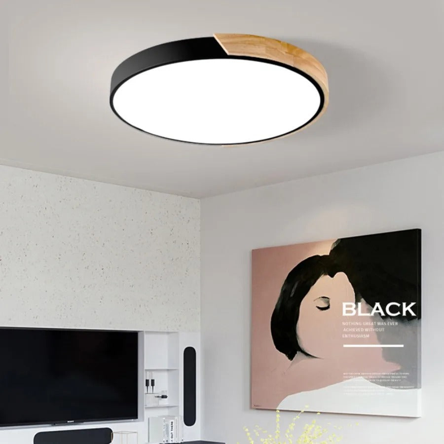 Nordic Wooden LED Ceiling Light Macaroon Round Flush Mount Lamp