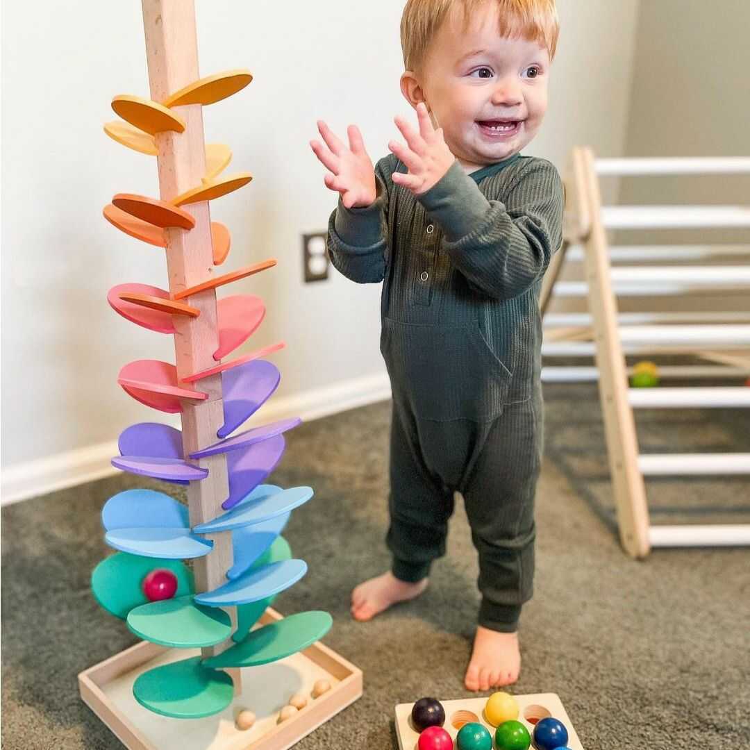 Wooden Rainbow Sound Tower with Colorful Falling Balls | Sensory Toy for Kids