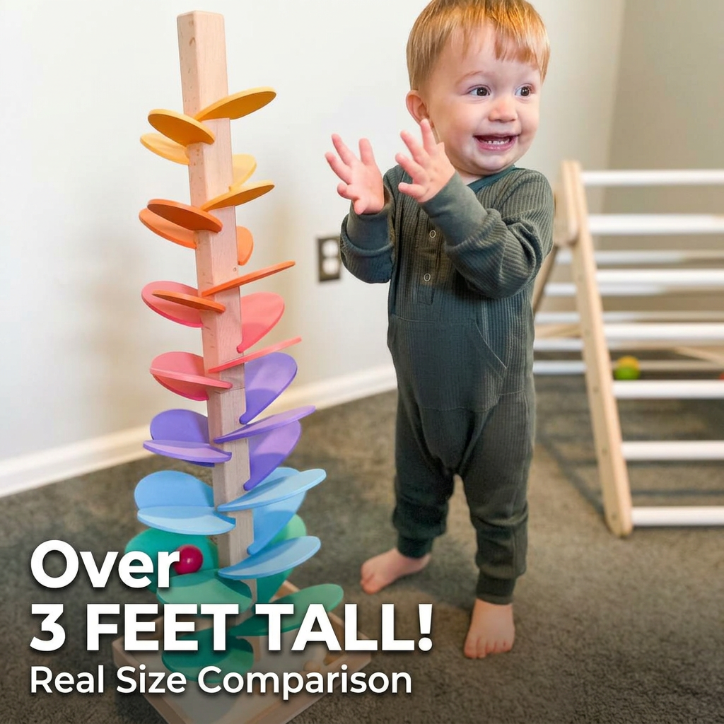 Wooden Rainbow Sound Tower with Colorful Falling Balls | Sensory Toy for Kids