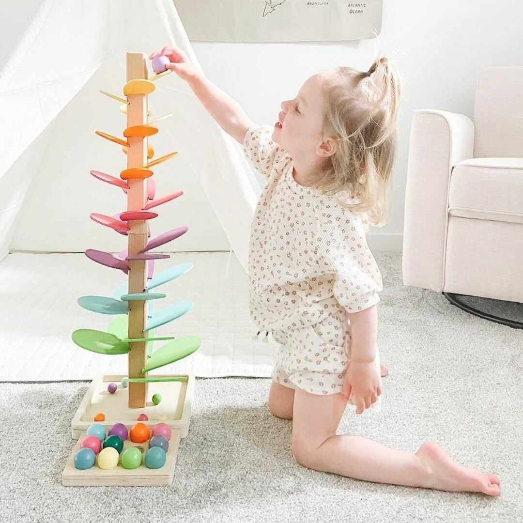 Wooden Rainbow Sound Tower with Colorful Falling Balls | Sensory Toy for Kids