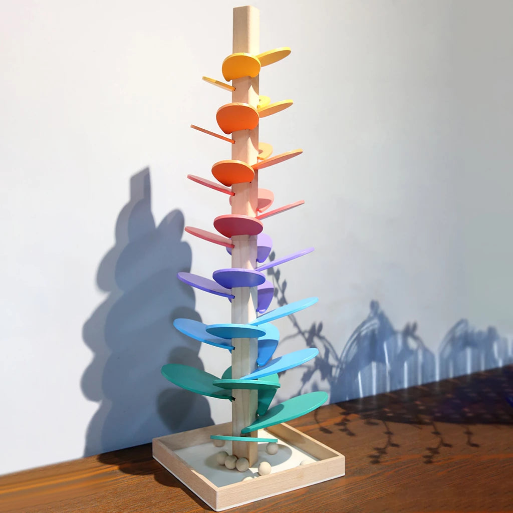 Wooden Rainbow Sound Tower with Colorful Falling Balls | Sensory Toy for Kids