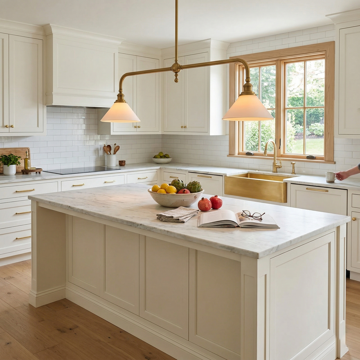 Brass Two-Head Pendant Light with Ceramic Shades | Kitchen Island Fixture