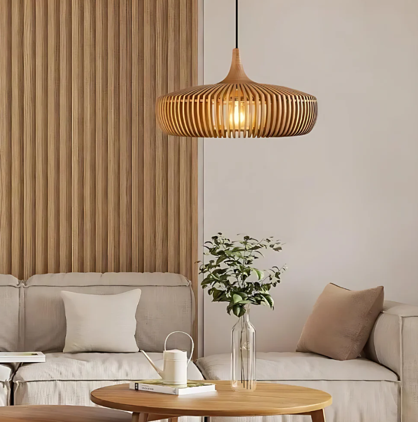 Japandi Wooden Pendant Light Modern Scandinavian Ceiling Lamp