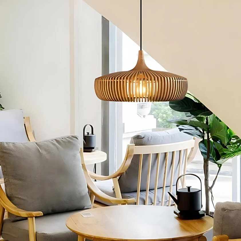Japandi Wooden Pendant Light Modern Scandinavian Ceiling Lamp