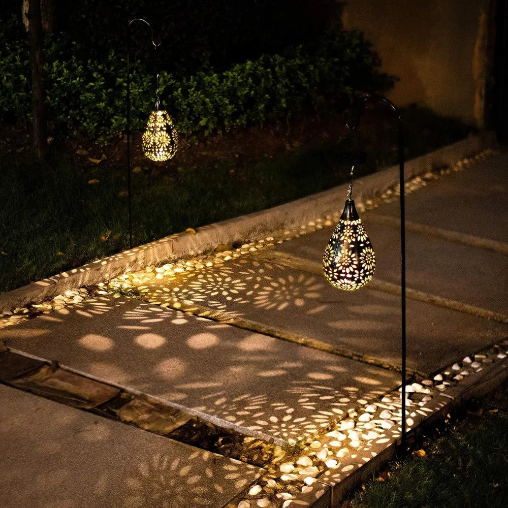 Dewglow | Solar Garden Lantern with Floral Cutout Design | Rustproof Steel Hanging Light