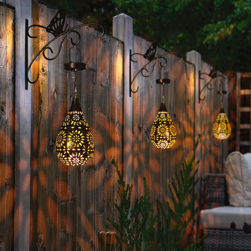 Dewglow | Solar Garden Lantern with Floral Cutout Design | Rustproof Steel Hanging Light