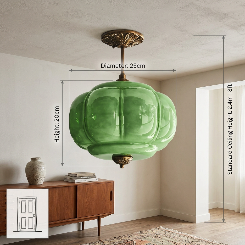 Jadeira | Jade Glass Ceiling Light with Brass Fittings | Dimmable Entryway Light Fixture