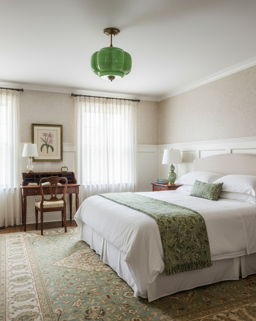 Jadeira | Jade Glass Ceiling Light with Brass Fittings | Dimmable Entryway Light Fixture