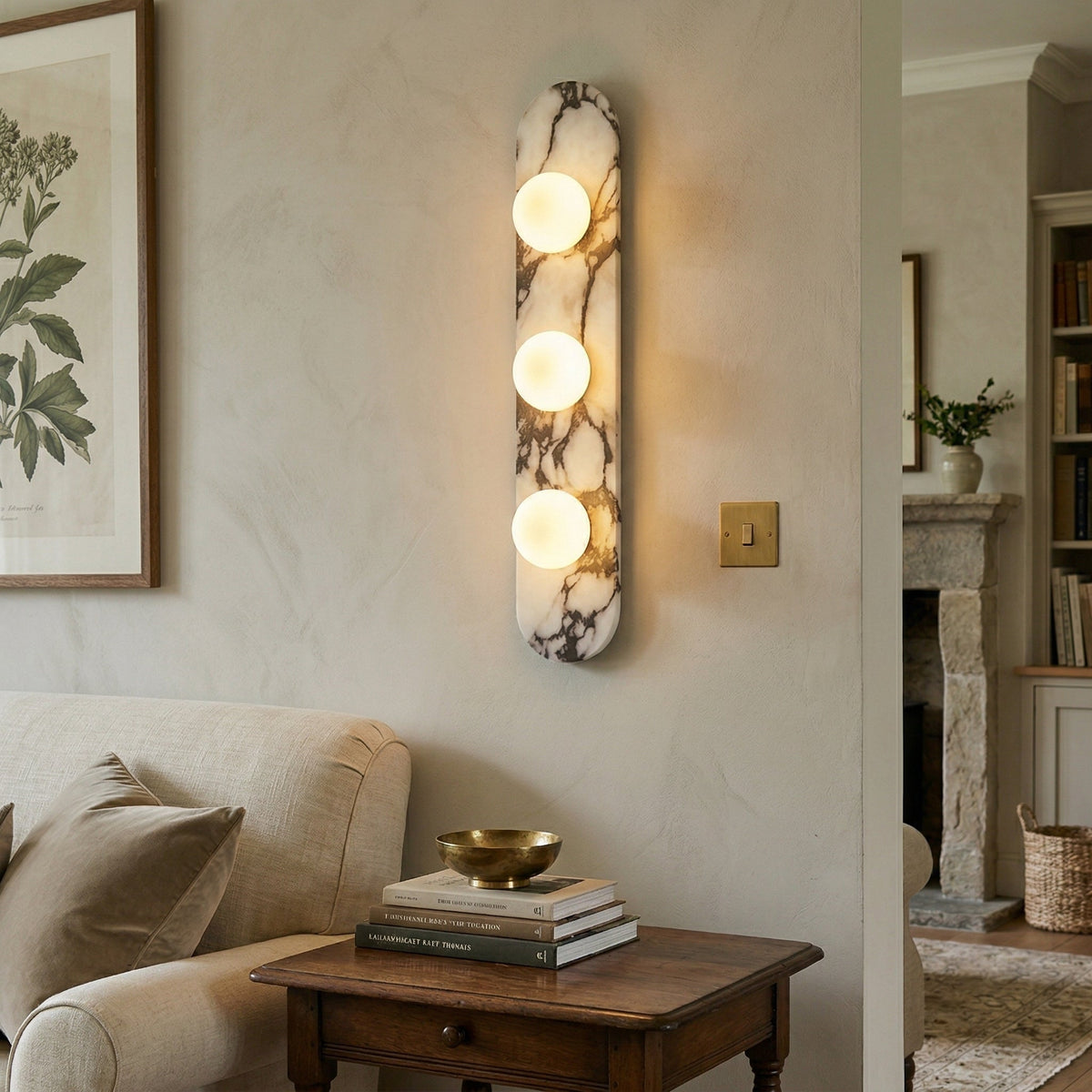 Marmo Series | Italian Marble Wall Sconce with Opaline Glass Globe for Bedside
