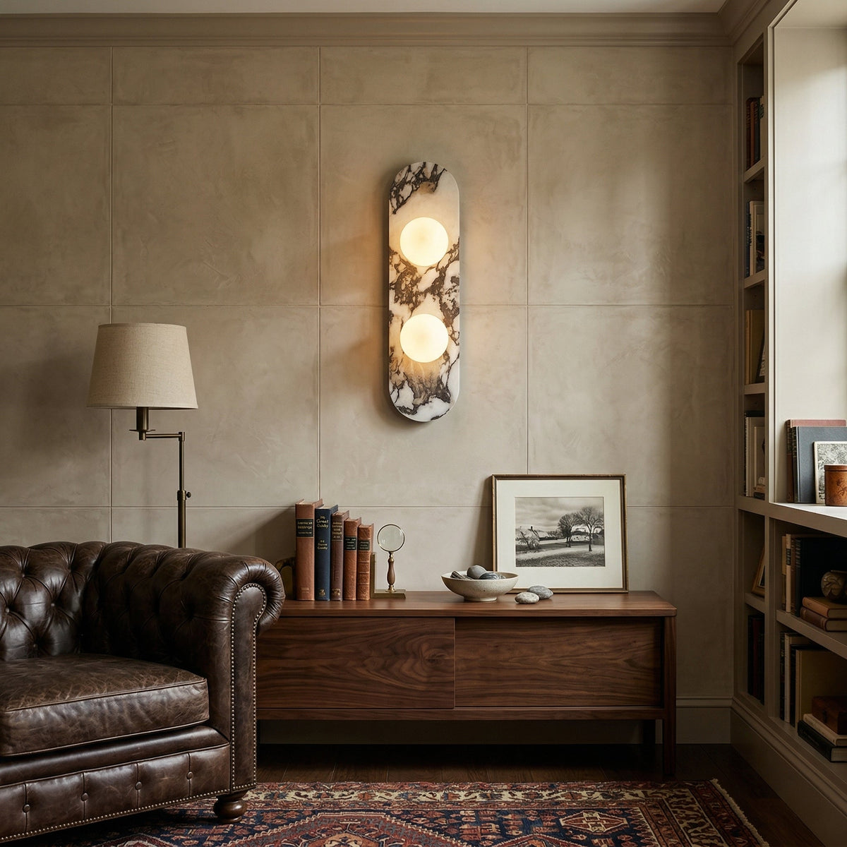 Marmo Series | Italian Marble Wall Sconce with Opaline Glass Globe for Bedside