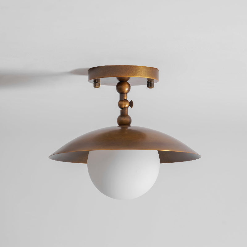 Brass Dome Semi-Flush Ceiling Lamp with Alabaster Shade | Mid-Century Light