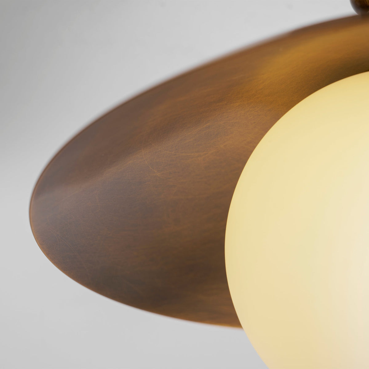 Brass Dome Semi-Flush Ceiling Lamp with Alabaster Shade | Mid-Century Light
