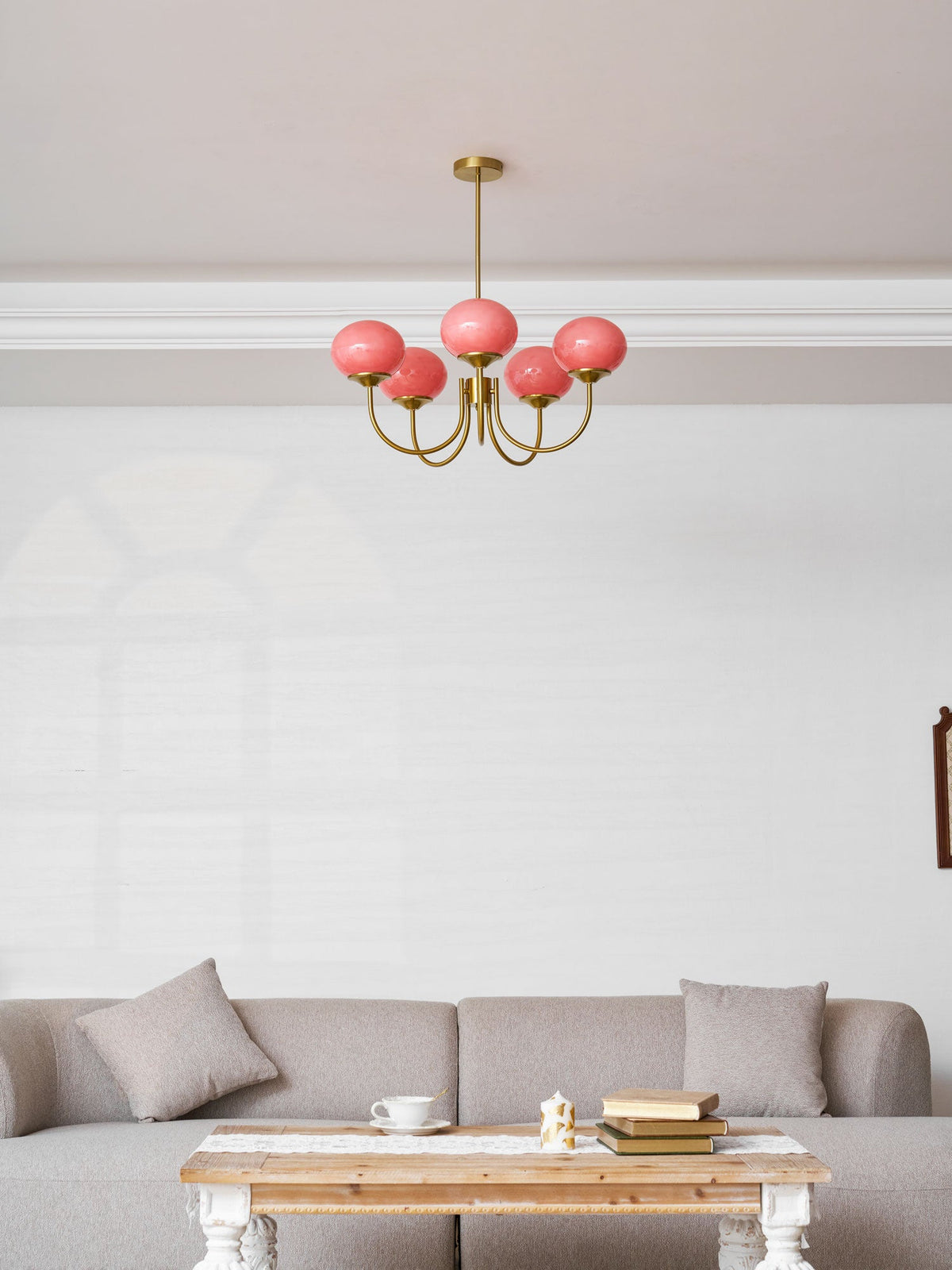 Marshmallow | Modern Glass Bubble Chandelier with Hand-Sprayed Pink Shades