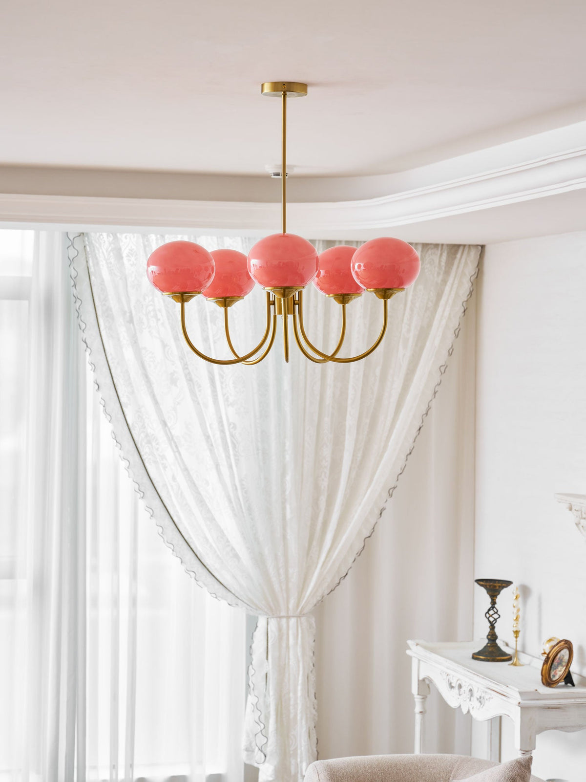 Marshmallow | Modern Glass Bubble Chandelier with Hand-Sprayed Pink Shades