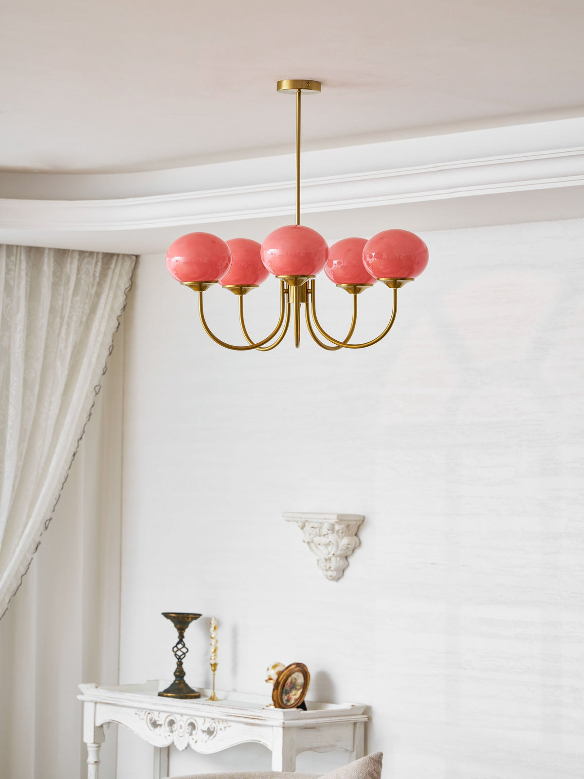 Marshmallow | Modern Glass Bubble Chandelier with Hand-Sprayed Pink Shades