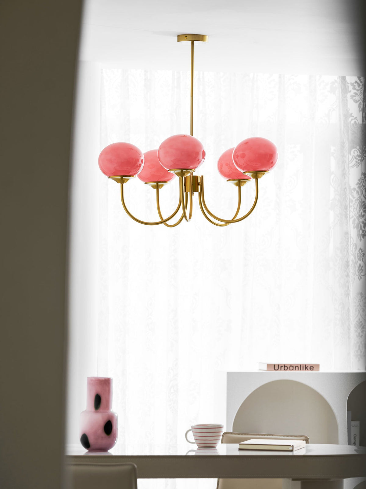 Marshmallow | Modern Glass Bubble Chandelier with Hand-Sprayed Pink Shades