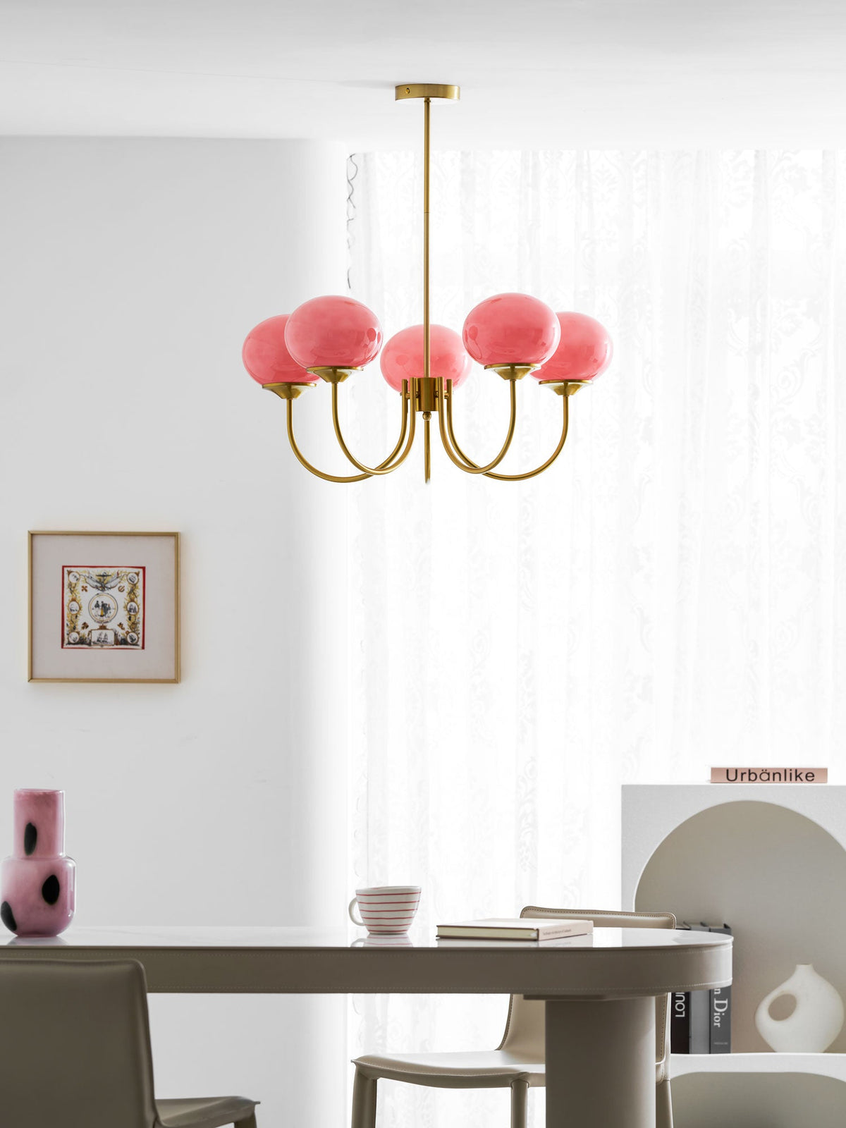 Marshmallow | Modern Glass Bubble Chandelier with Hand-Sprayed Pink Shades