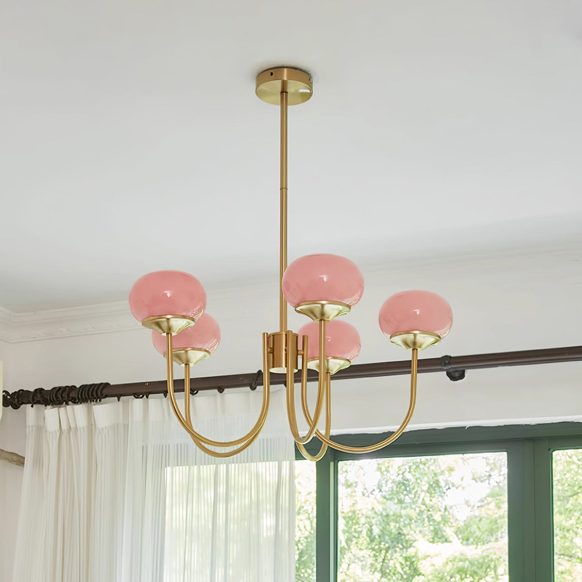 Marshmallow | Modern Glass Bubble Chandelier with Hand-Sprayed Pink Shades