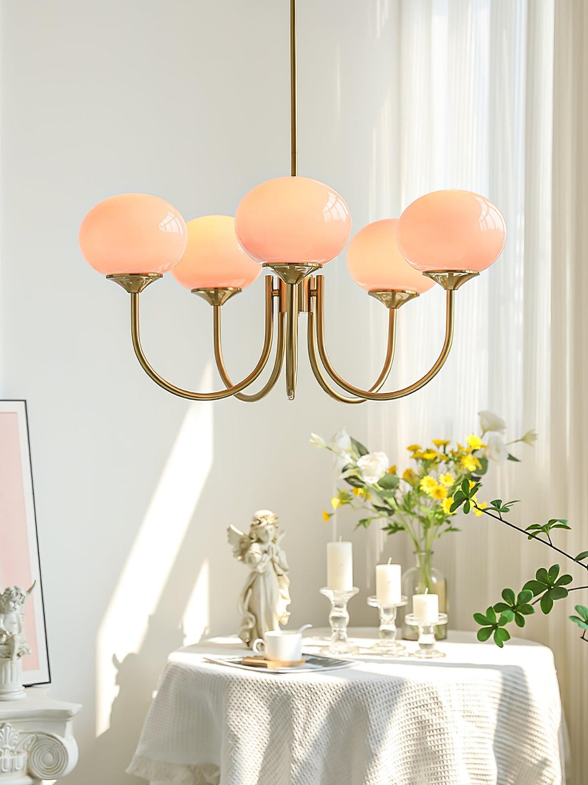 Marshmallow | Modern Glass Bubble Chandelier with Hand-Sprayed Pink Shades