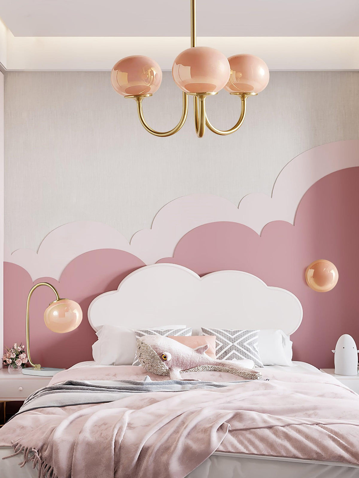 Marshmallow | Modern Glass Bubble Chandelier with Hand-Sprayed Pink Shades