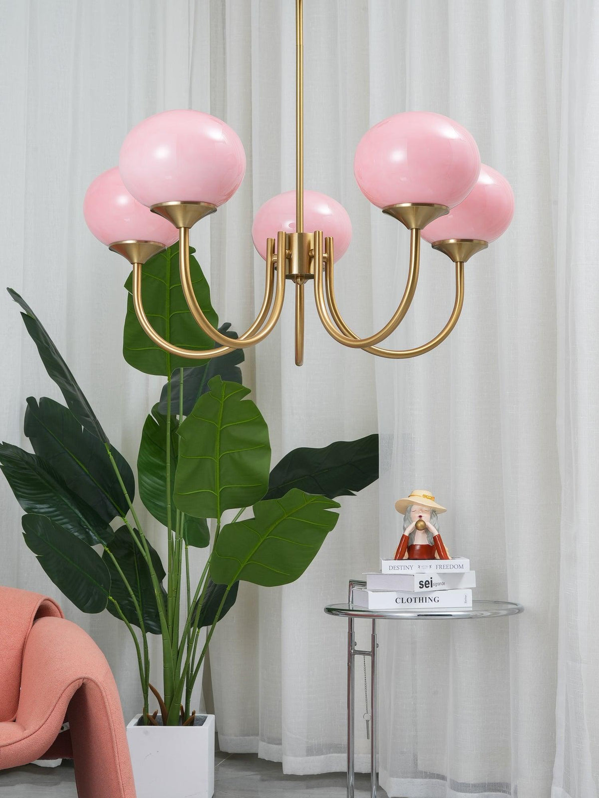 Marshmallow | Modern Glass Bubble Chandelier with Hand-Sprayed Pink Shades