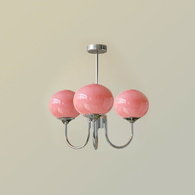 Marshmallow | Modern Glass Bubble Chandelier with Hand-Sprayed Pink Shades