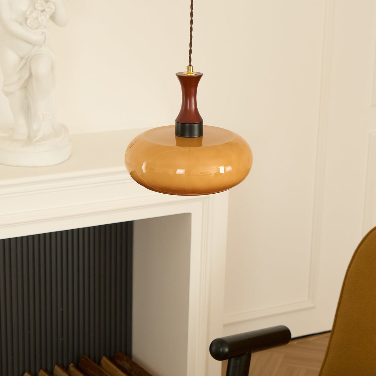Plug-In Glass Pendant Light with No Hardwiring | Antique Brown Shade for Any Room
