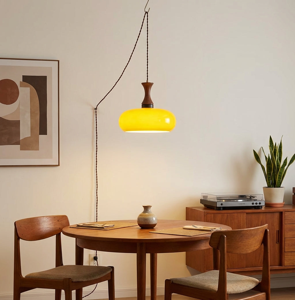 Plug-In Glass Pendant Light with No Hardwiring | Antique Brown Shade for Any Room