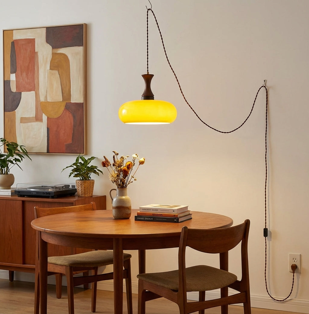 Plug-In Glass Pendant Light with No Hardwiring | Antique Brown Shade for Any Room