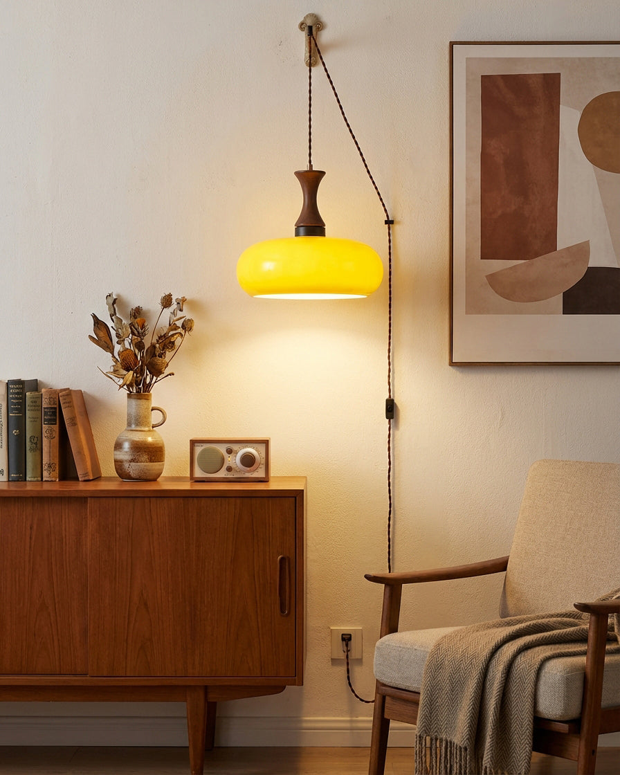 Plug-In Glass Pendant Light with No Hardwiring | Antique Brown Shade for Any Room