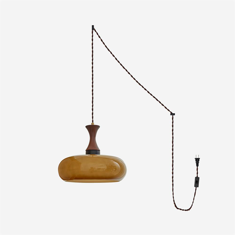 Plug-In Glass Pendant Light with No Hardwiring | Antique Brown Shade for Any Room