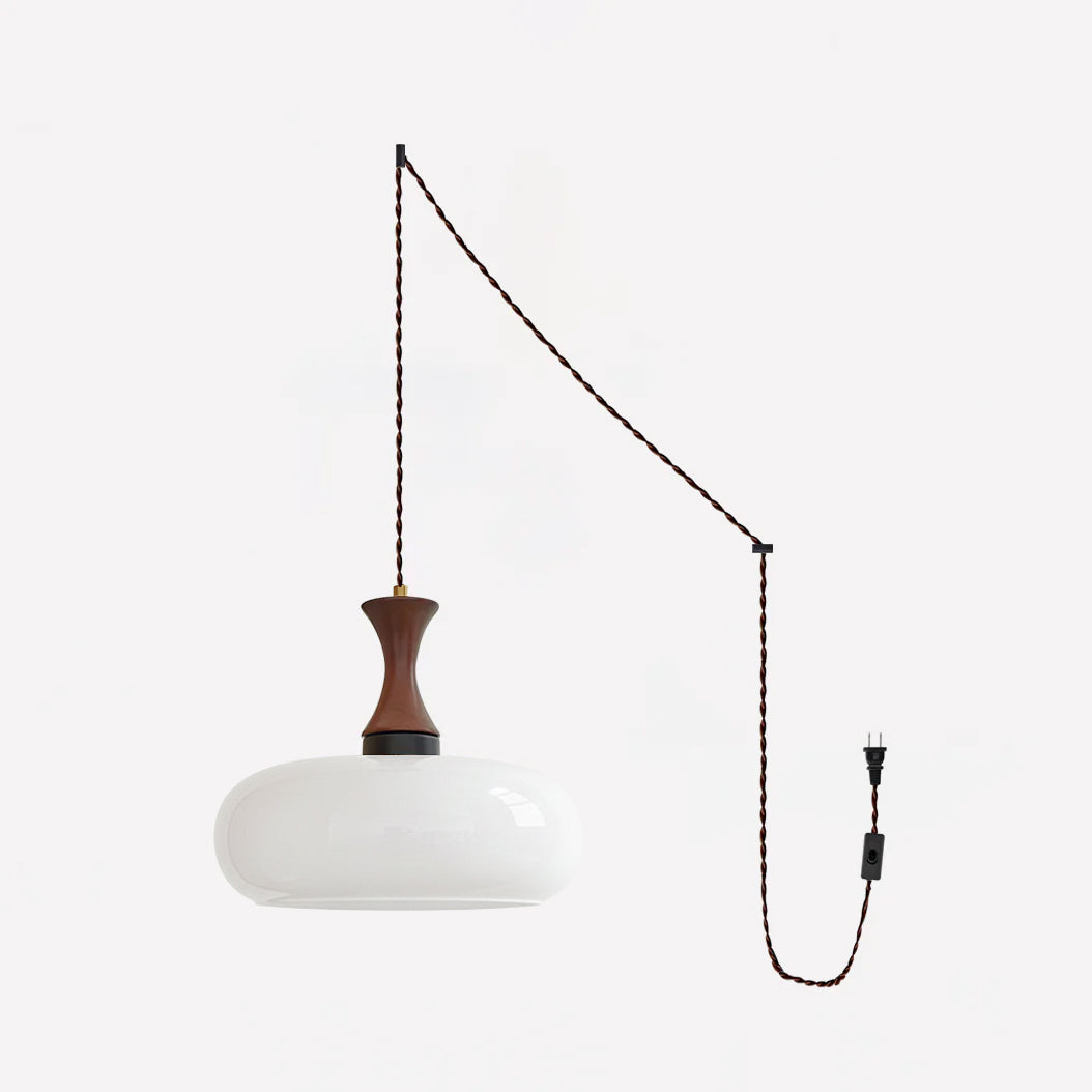 Plug-In Glass Pendant Light with No Hardwiring | Antique Brown Shade for Any Room