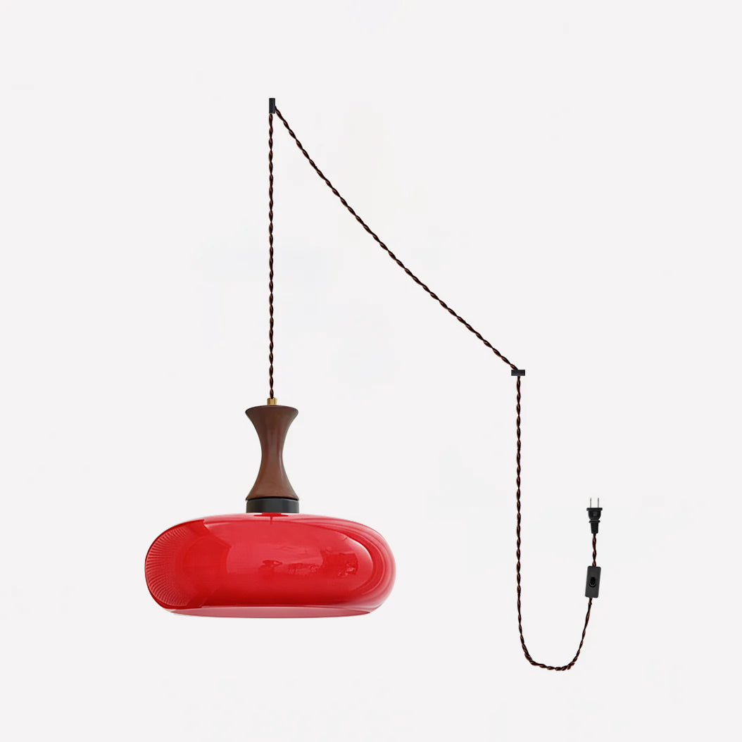 Plug-In Glass Pendant Light with No Hardwiring | Antique Brown Shade for Any Room