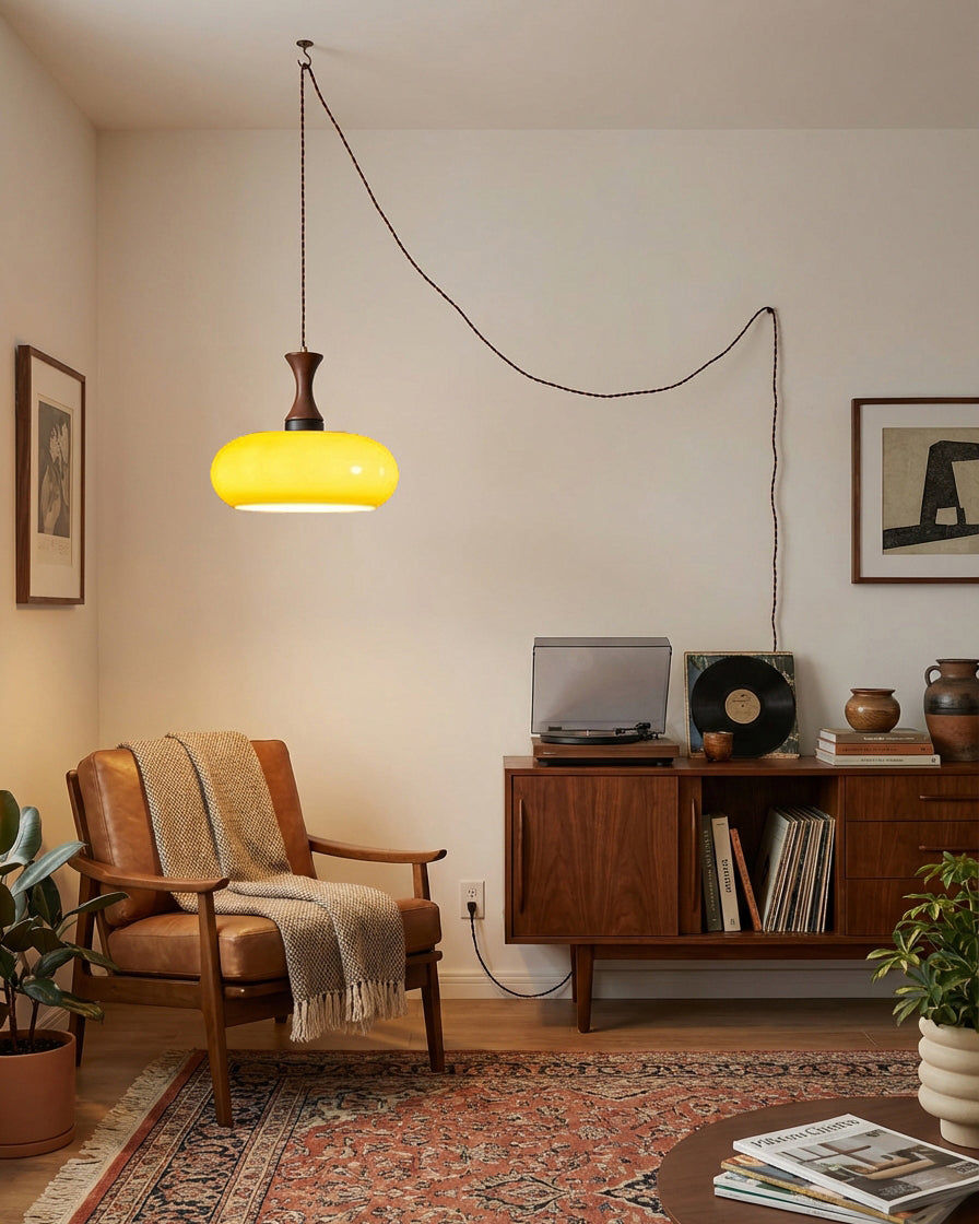Plug-In Glass Pendant Light with No Hardwiring | Antique Brown Shade for Any Room