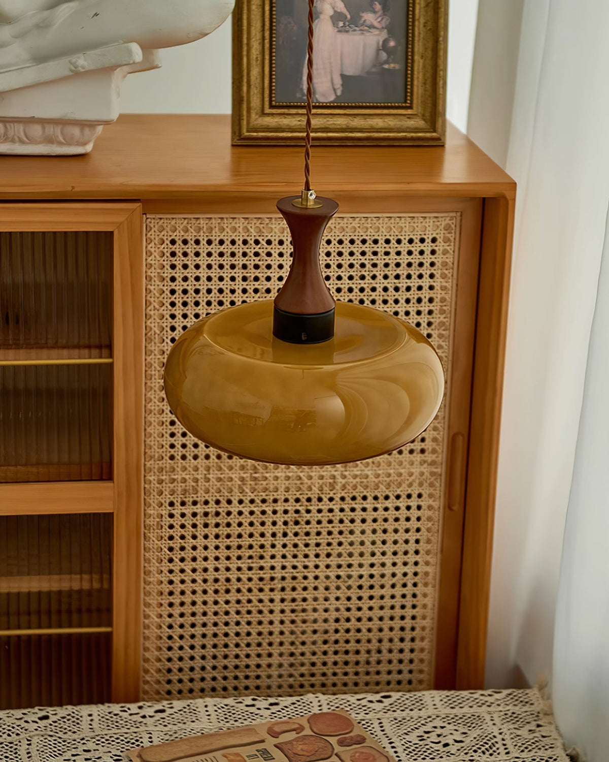 Plug-In Glass Pendant Light with No Hardwiring | Antique Brown Shade for Any Room