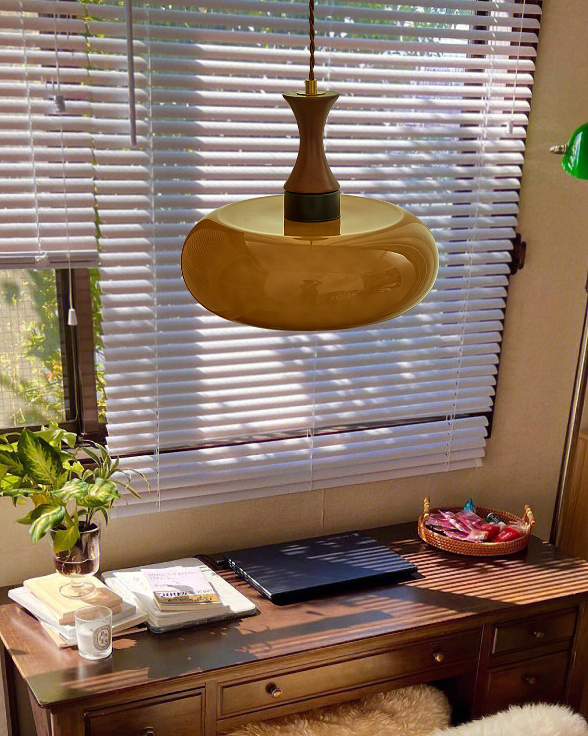 Plug-In Glass Pendant Light with No Hardwiring | Antique Brown Shade for Any Room