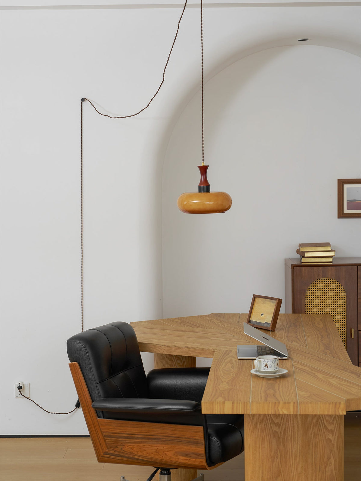 Plug-In Glass Pendant Light with No Hardwiring | Antique Brown Shade for Any Room