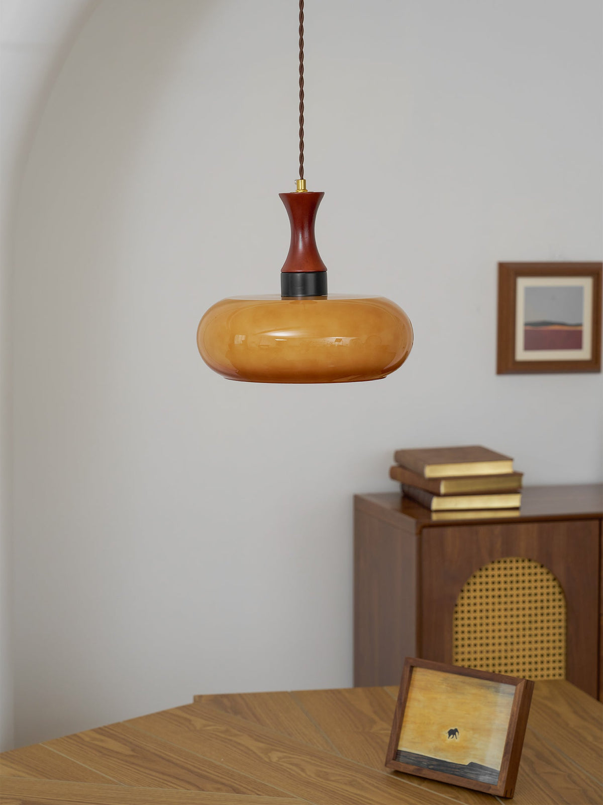Plug-In Glass Pendant Light with No Hardwiring | Antique Brown Shade for Any Room